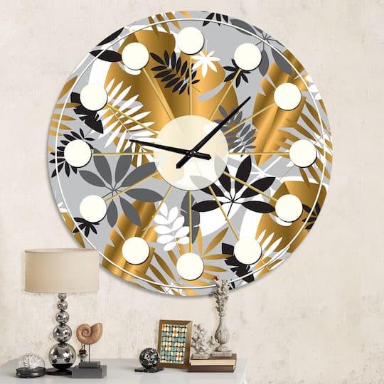 Designart Geometric Luxury Jungle Foliage Mid-Century Modern Wall Clock